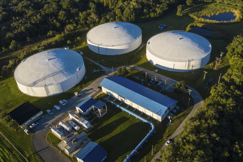 Aerial view of tanks at Tampa Bay Water's High Service Pump Station