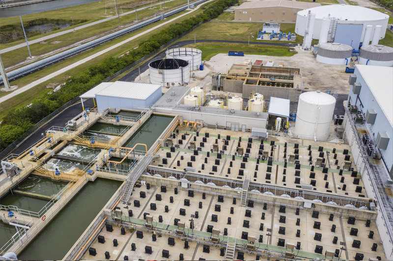 Aerial view of sand filters at Tampa Bay Seawater Desalination Facility