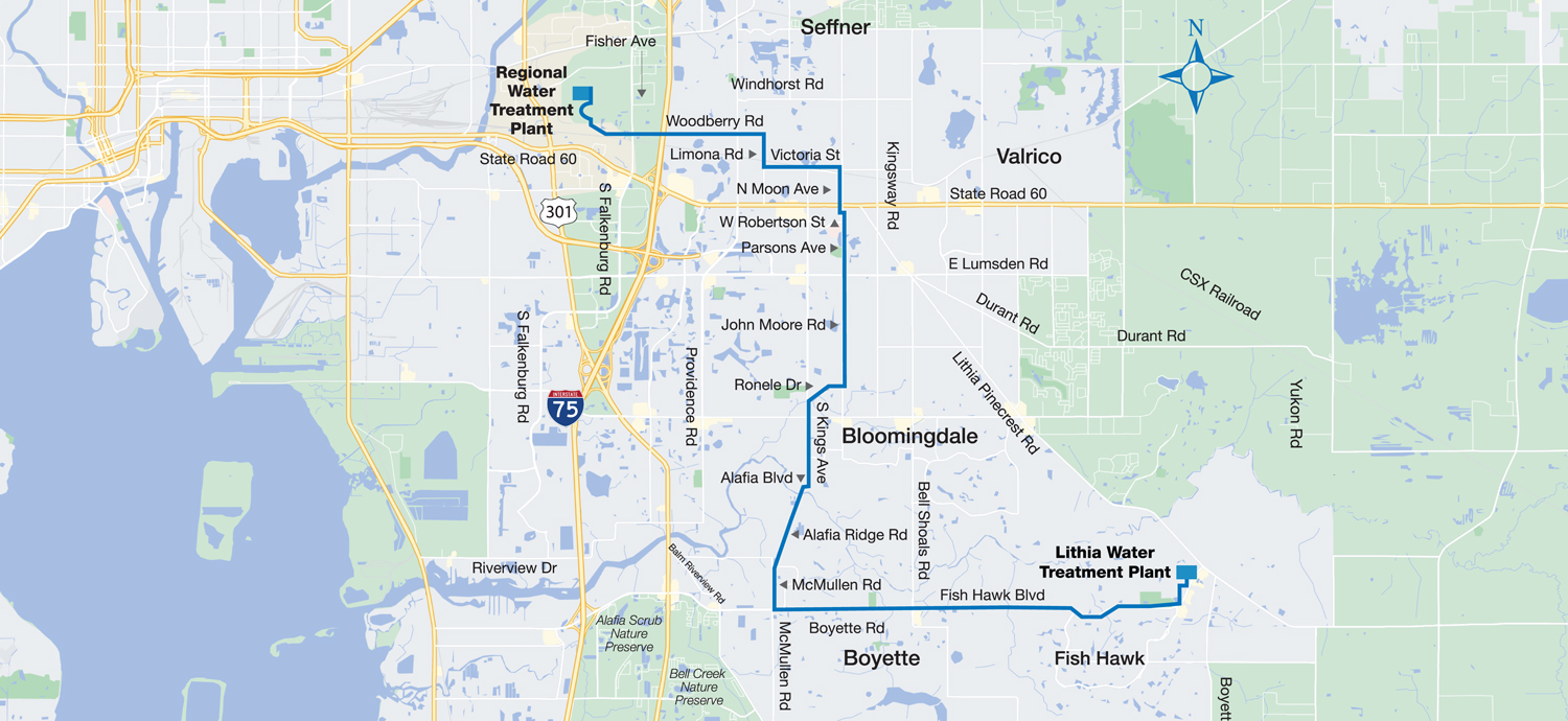 Map showing South Hillsborough pipeline Segment A proposed route