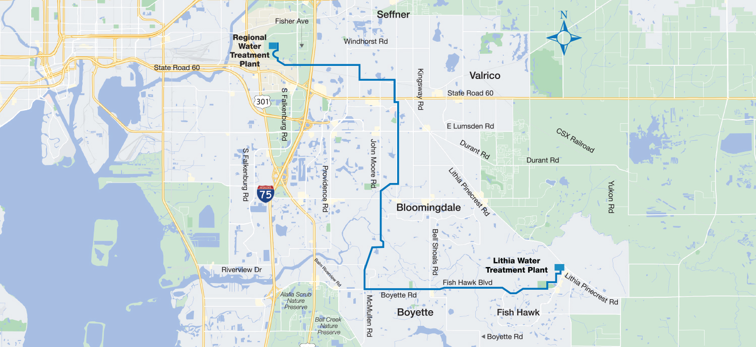 Map of South Hillsborough Pipeline blue route segment A location
